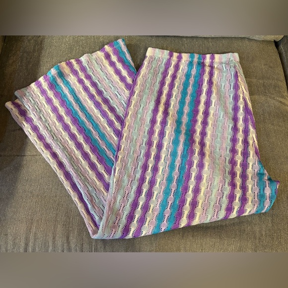 Wild Fable High Rise Crochet Knit Striped Flare Pants - Picture 2 of 7